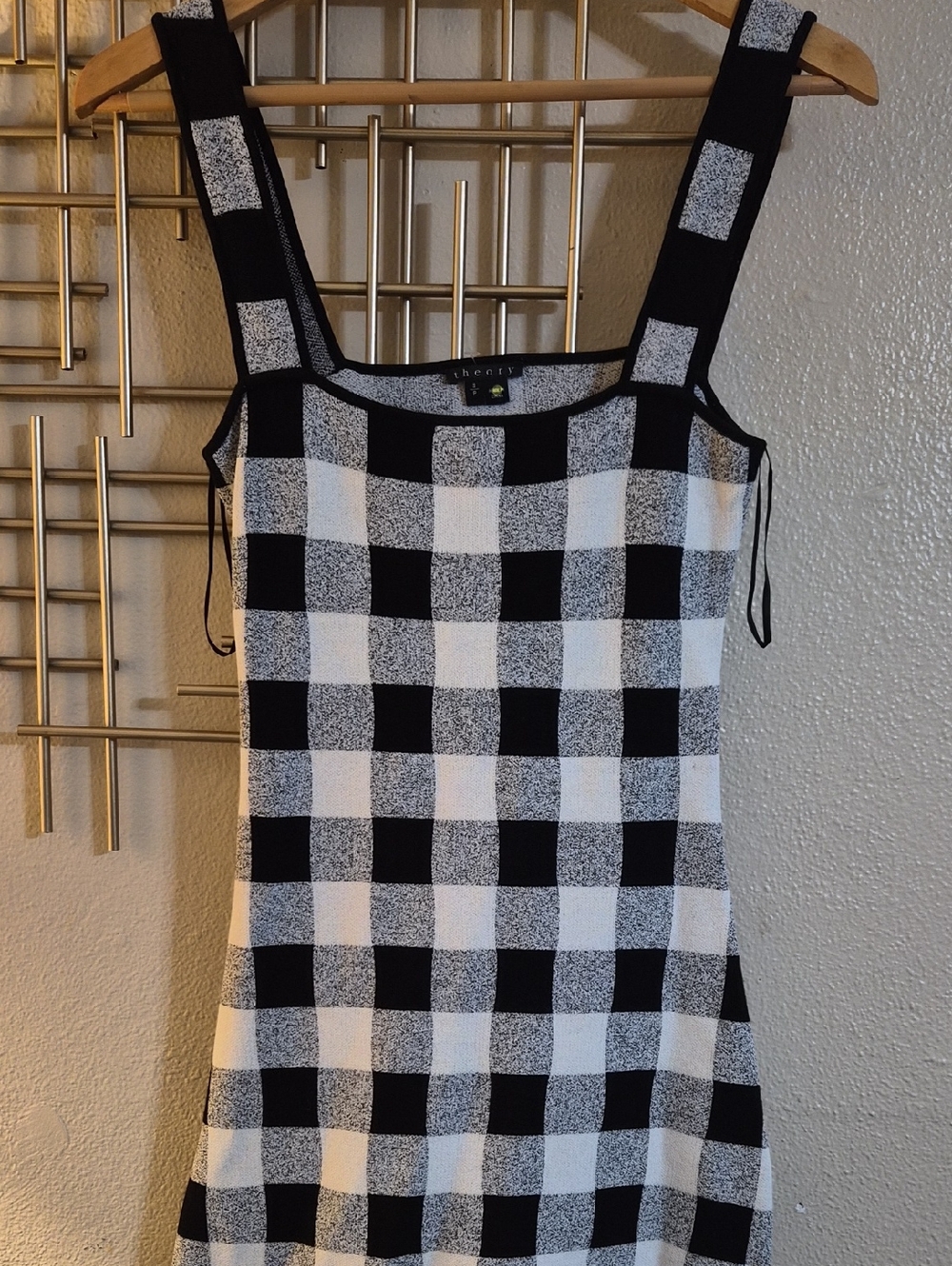 Theory Black & White Checkered Square Neck Dress